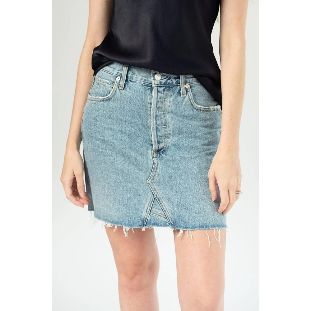 Citizens of Humanity Astrid Denim Skirt 24 High Rise Raw Hem Mini Light Wash